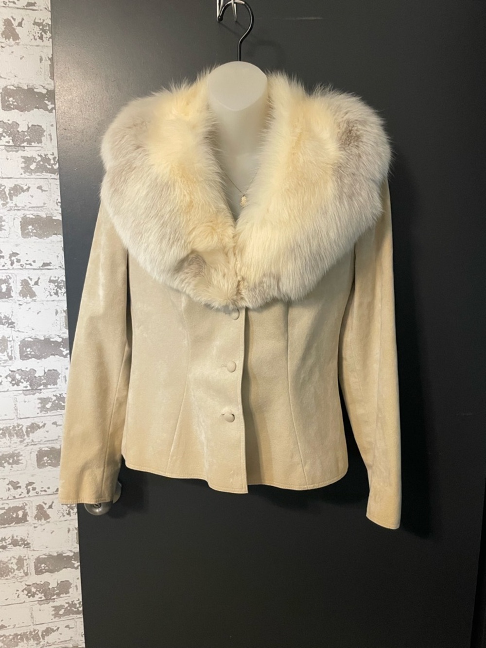Vintage Adolph Schuman for Lilli Ann Cream Ultrasuede Jacket w/Fox Fur Collar
